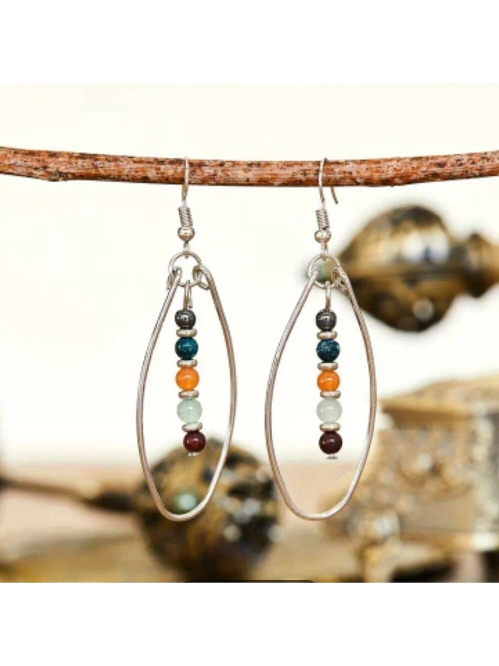 Bohemian Multi Colored Beaded Dangle Earrings